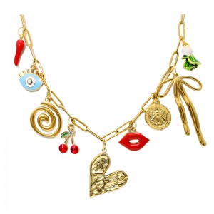 Hongde 18K iratkapocs arany láncnyaklánc, kézzel készített barkács Sun Moon Star medál bájnyaklánc Western Ocean Seaside Beach arany bájnyakláncnőknek